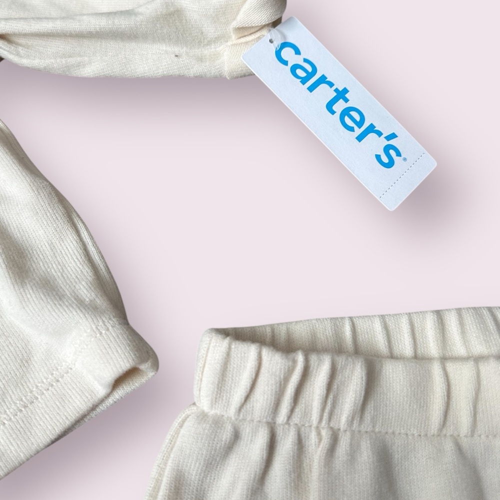 NWT Carter's Soft Cream Baby Set Long Sleeve Button Front With Pants Size 3 Mon - Picture 4 of 11